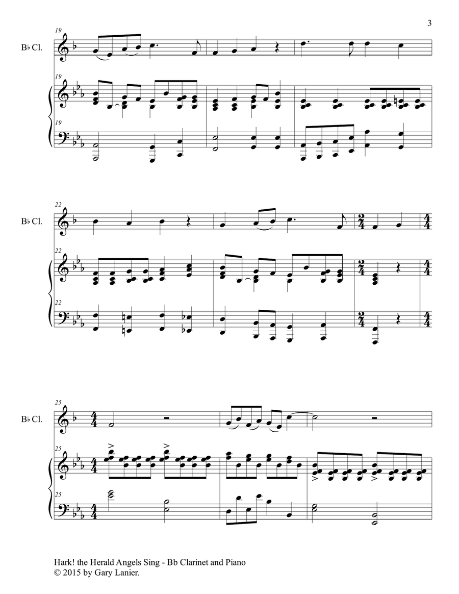 HARK! THE HERALD ANGELS SING (Duet – Bb Clarinet and Piano/Score and Parts) Woodwind Duet scores gallery preview page 4