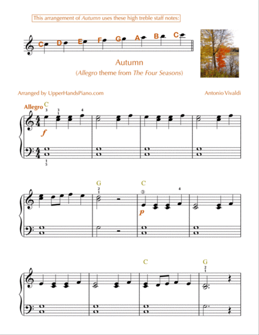 Autumn (From The Four Seasons) for EASY PIANO Autumn (From The Four Seasons) for EASY PIANO Piano Method scores gallery preview page 1