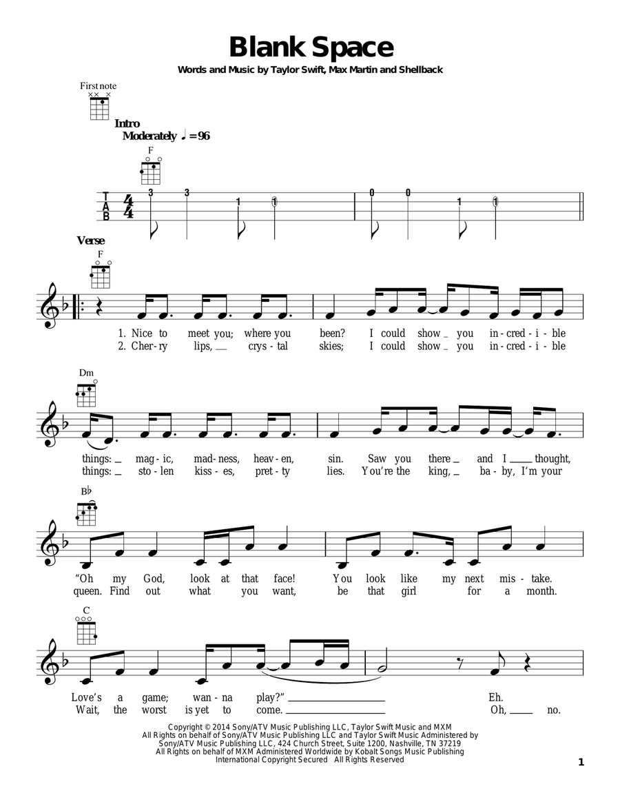 Blank Space Ukulele scores gallery preview page 1