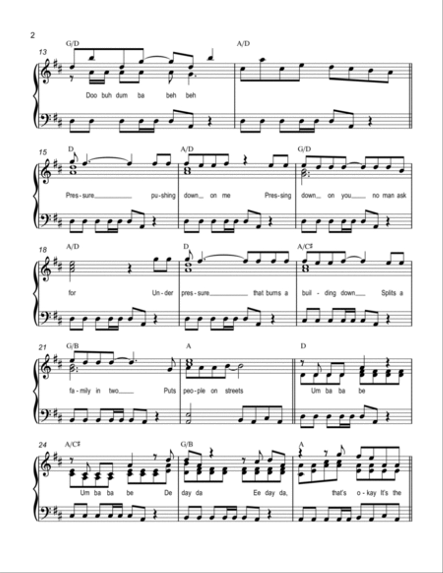 Under Pressure Under Pressure Piano Solo scores gallery preview page 2