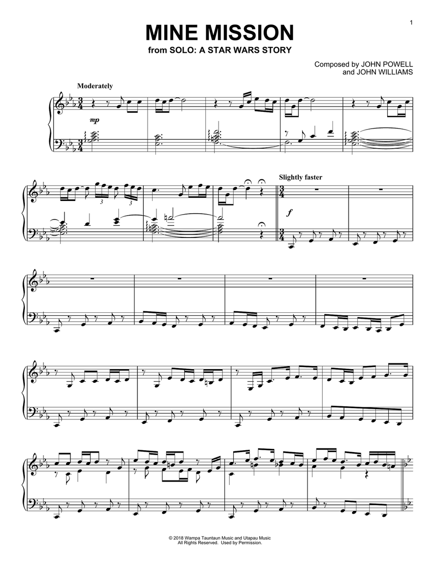 Mine Mission (from Solo: A Star Wars Story) Piano Solo scores gallery preview page 1