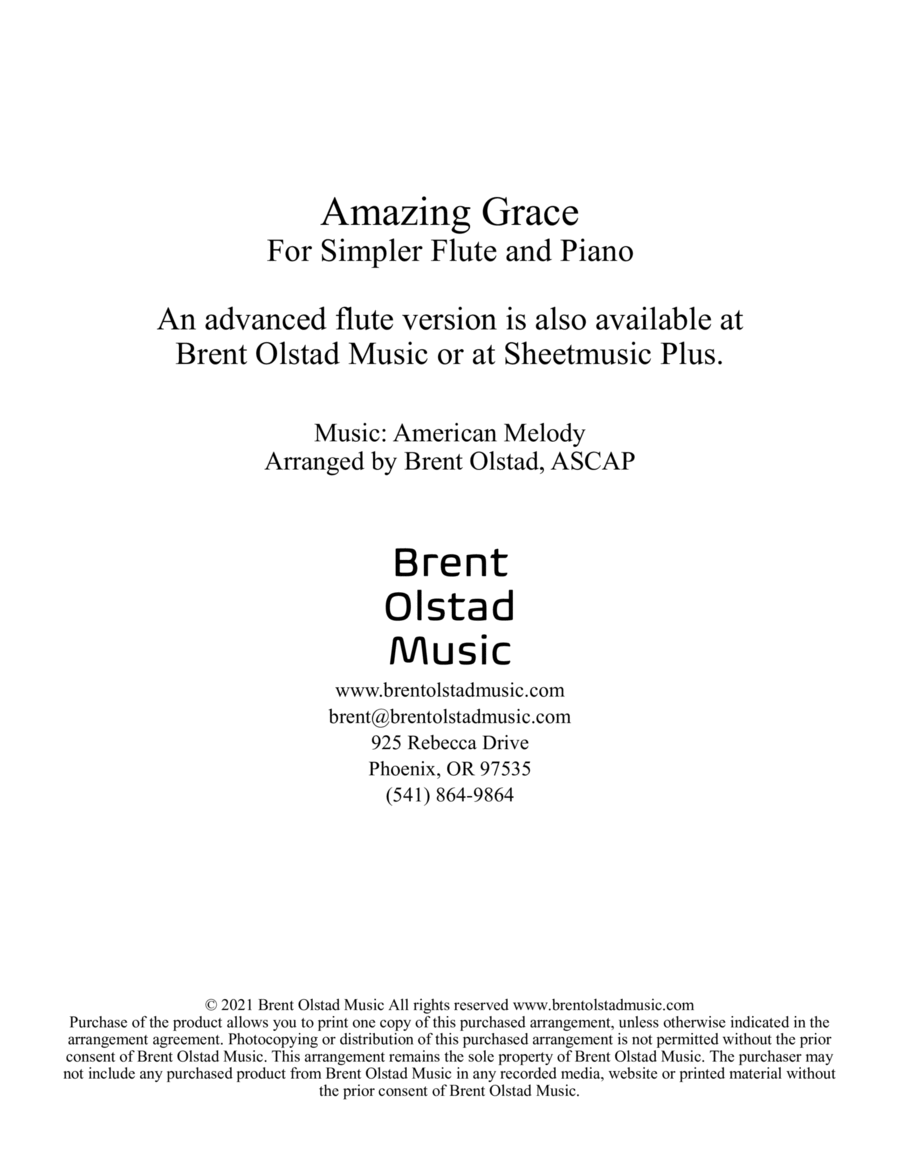 Amazing Grace for flute and piano (Level III) image number null