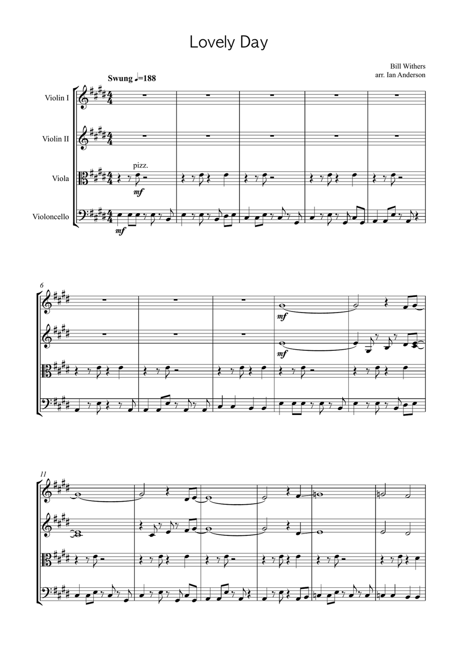 Lovely Day String Quartet scores gallery preview page 1