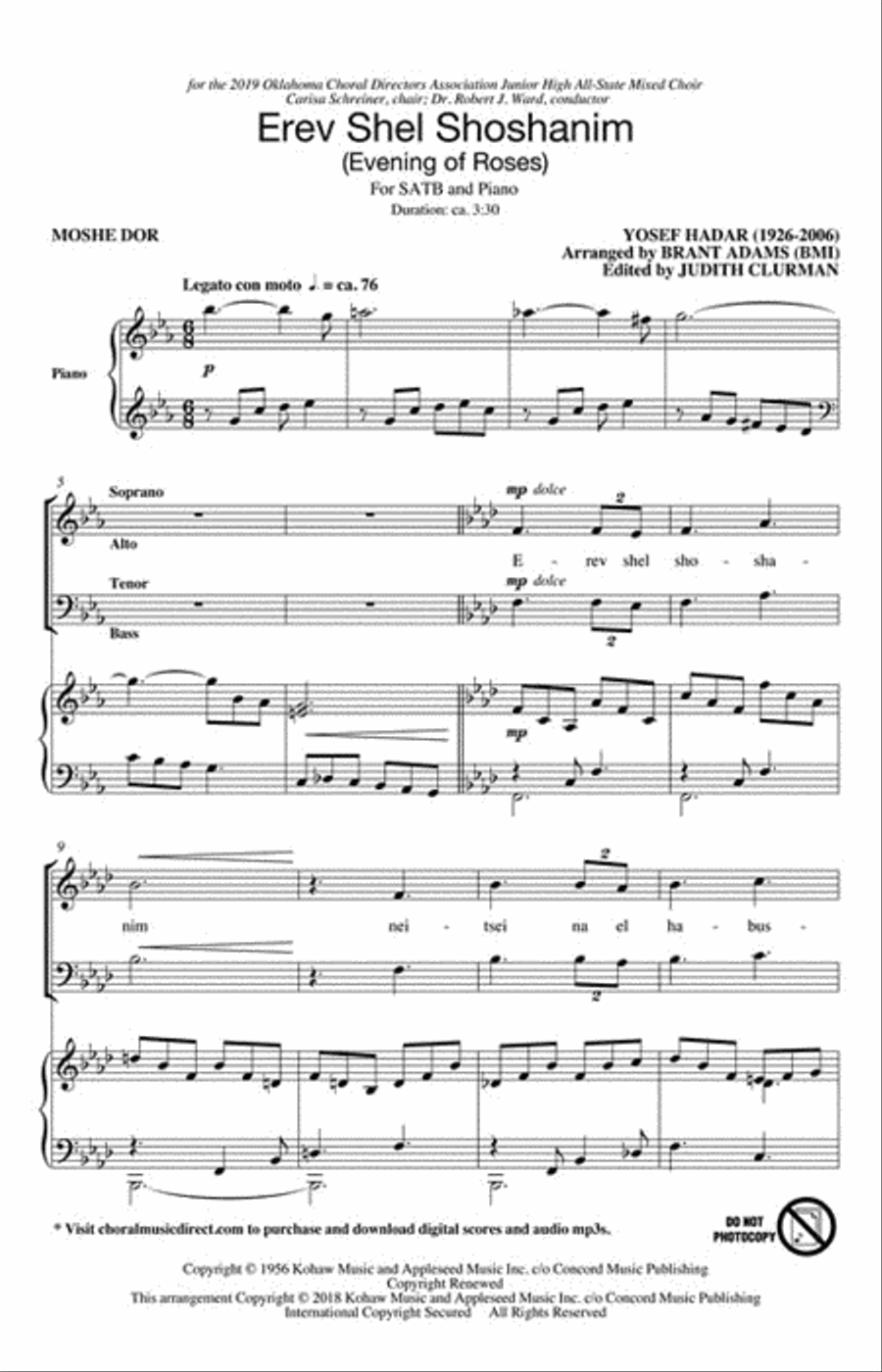 Erev Shel Shoshanim (Evening of Roses) 4-Part scores gallery preview page 2