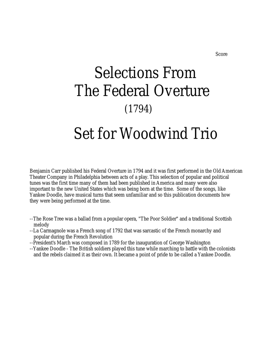 1794! Federal Overture for Flute, Clarinet, and Bassoon Trio Woodwind Trio scores gallery preview page 1