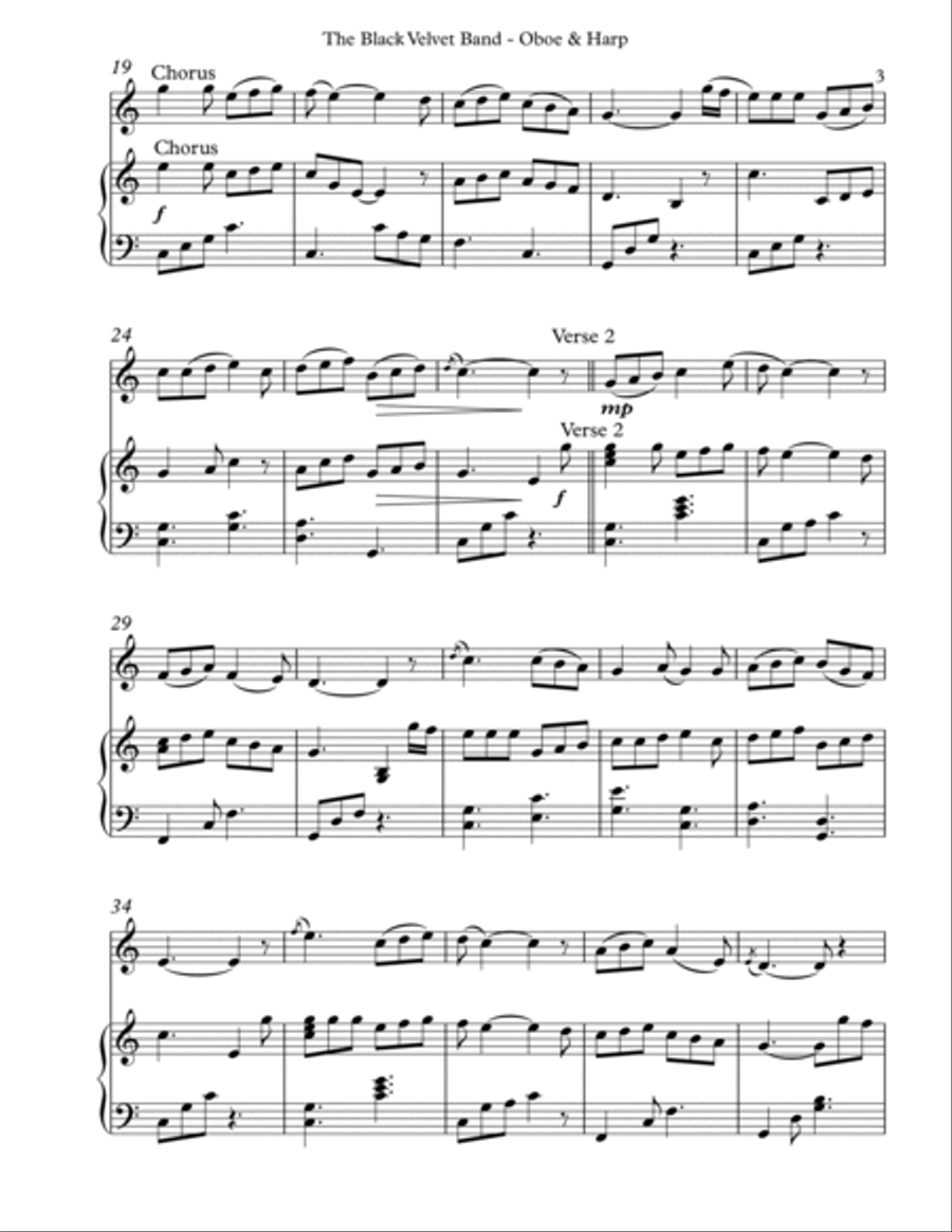 The Black Velvet Band, Duet for Oboe & Harp Oboe scores gallery preview page 3