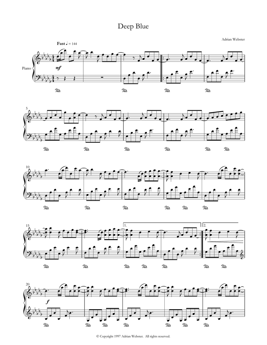 Deep Blue - CrusaderBeach - Upbeat Happy Piano Solo Piano Solo scores gallery preview page 1