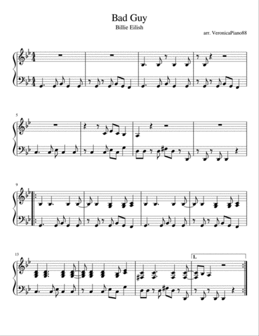 Bad Guy Piano Solo scores gallery preview page 1