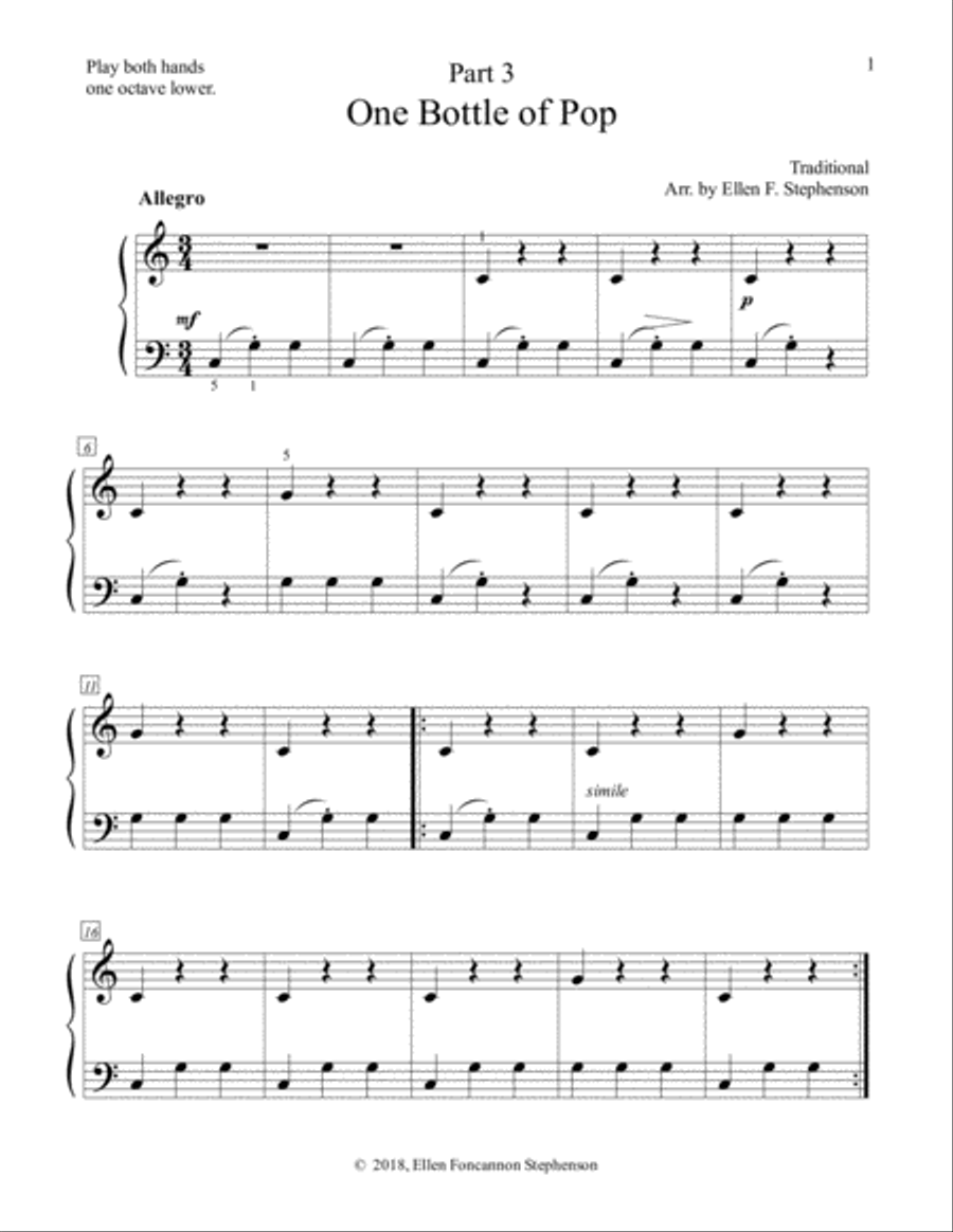 One Bottle of Pop (1 Piano/6 Hands) Easy Piano scores gallery preview page 2