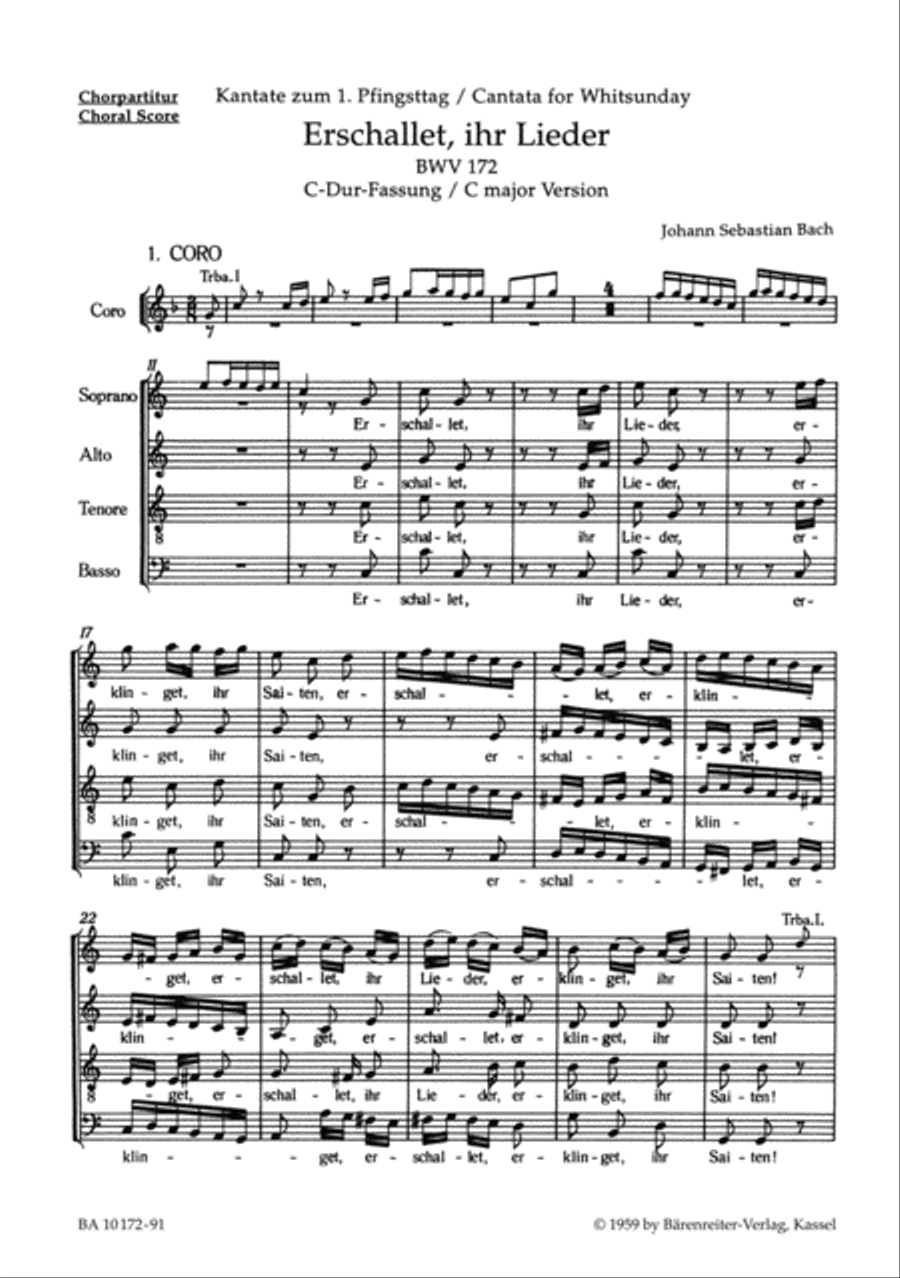 Erschallet, ihr Lieder, BWV 172 4-Part scores gallery preview page 1