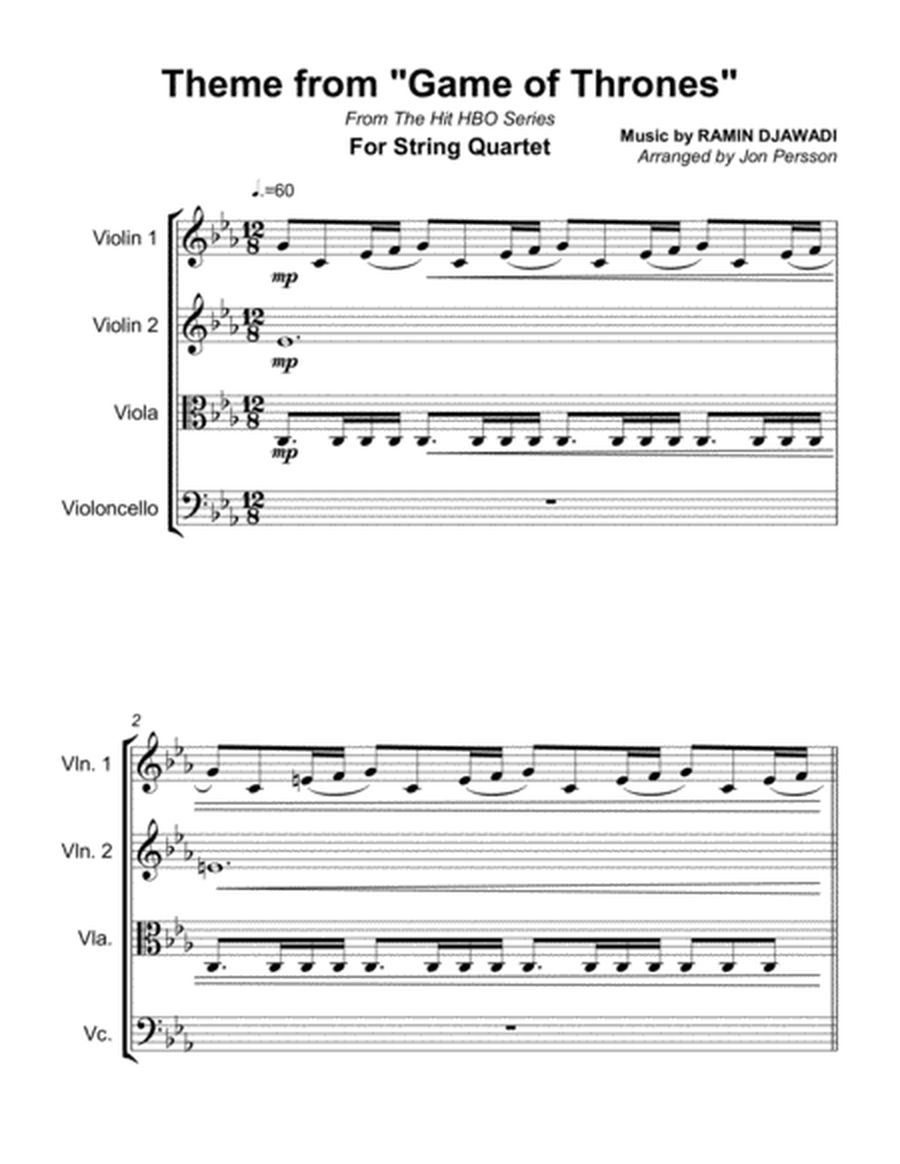 Theme from "Game Of Thrones" for String Quartet