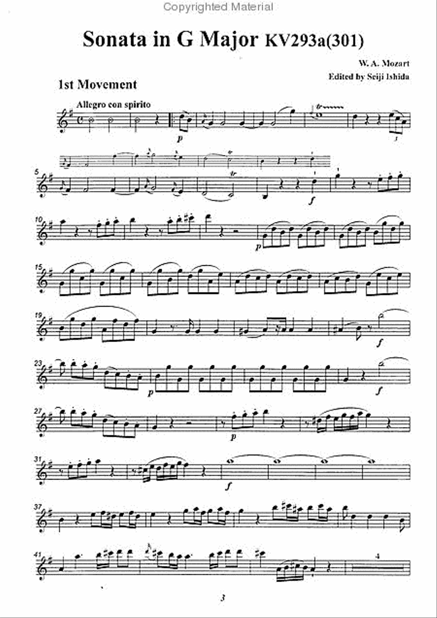 Flute Sonata in G Major, KV301 Flute Solo scores gallery preview page 2