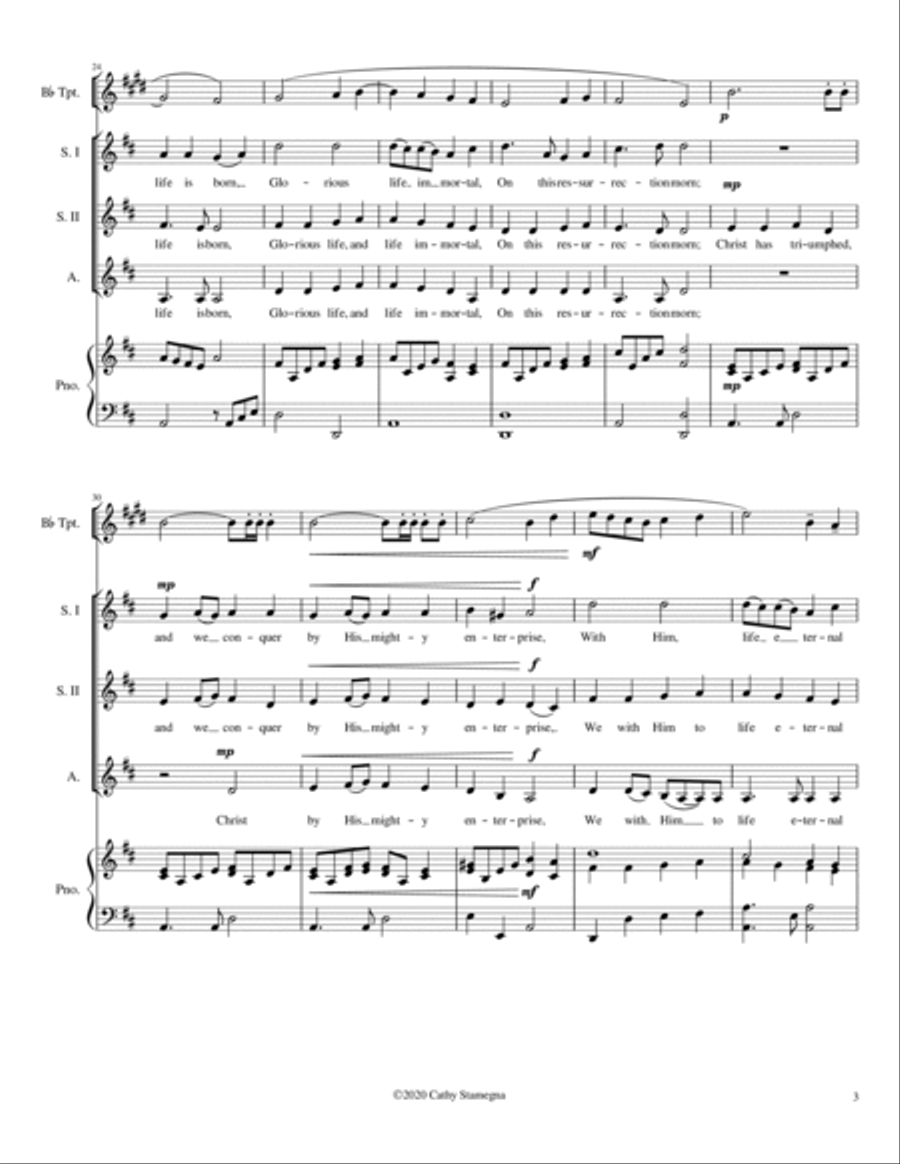 Alleluia! Alleluia! - (melody is Ode to Joy) - SSA Choir, Optional Bb Trumpet or C Instrument, Acc. SSA scores gallery preview page 4