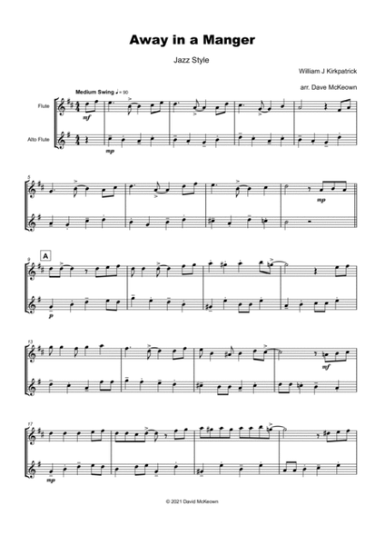 Away in a Manger, Jazz Style, for Flute and Alto Flute Duet