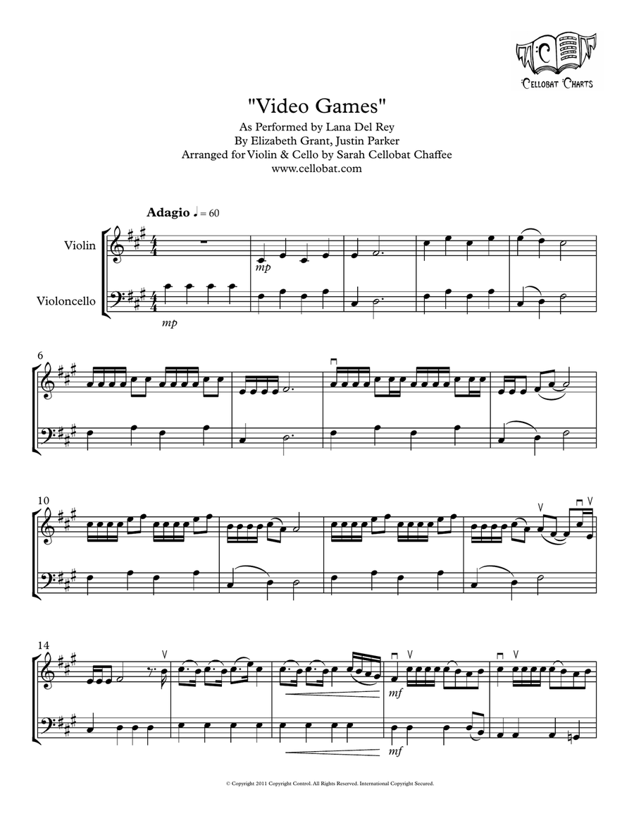 Video Games by Lana Del Rey String Duet - Digital Sheet Music