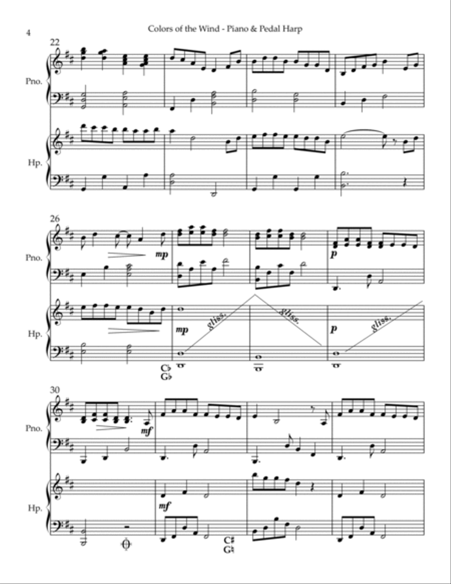 Colors Of The Wind Pedal Harp scores gallery preview page 4