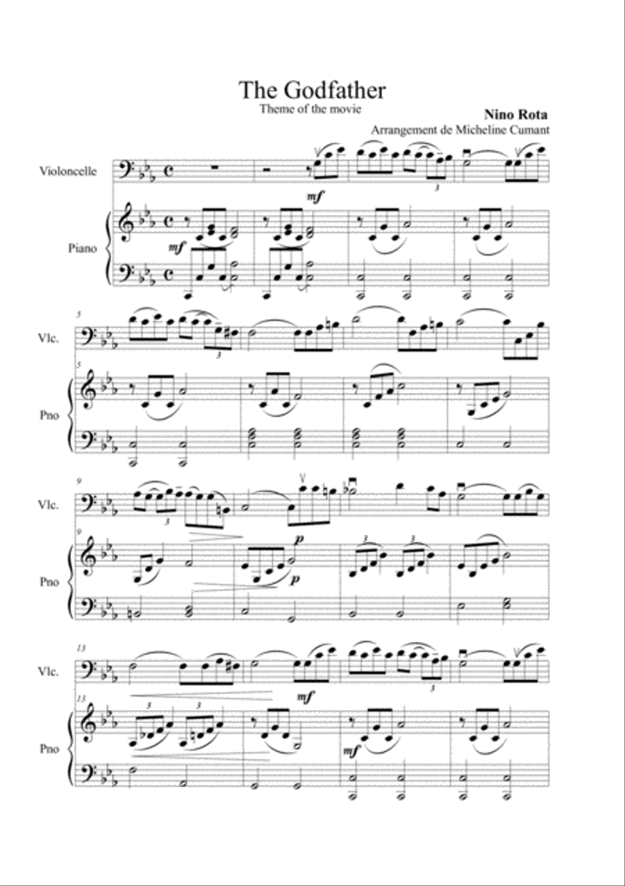 The Godfather, Pour Violoncelle Et Piano Piano scores gallery preview page 1