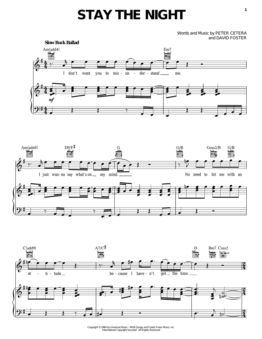 Stay The Night Piano, Vocal, Guitar scores gallery preview page 1