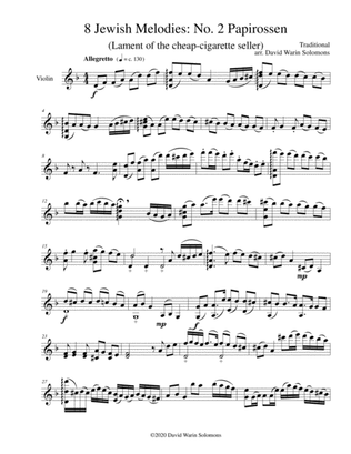 Variations on Papirossen (Lament of the cheap-cigarette seller) for violin solo