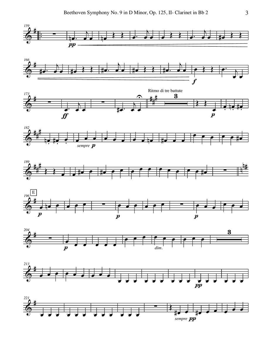 Beethoven Symphony No. 9, Movement II - Clarinet in Bb 2 (Transposed Part), Op. 125 B-Flat Clarinet scores gallery preview page 3