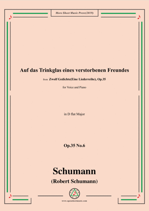 Book cover for Schumann-Auf das Trinkglas eines...,Op.35 No.6 in D flat Major,for V&Pno