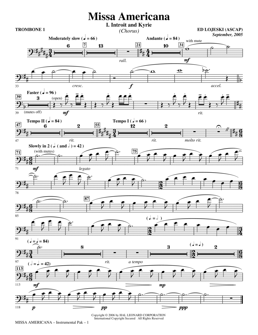 Missa Americana - Trombone 1 Choir scores gallery preview page 1