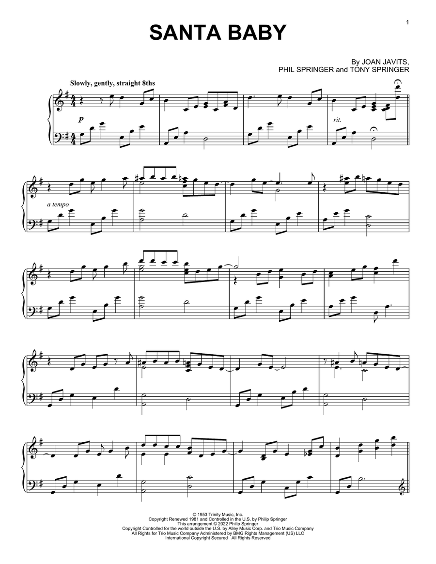 Santa Baby Piano Solo scores gallery preview page 1