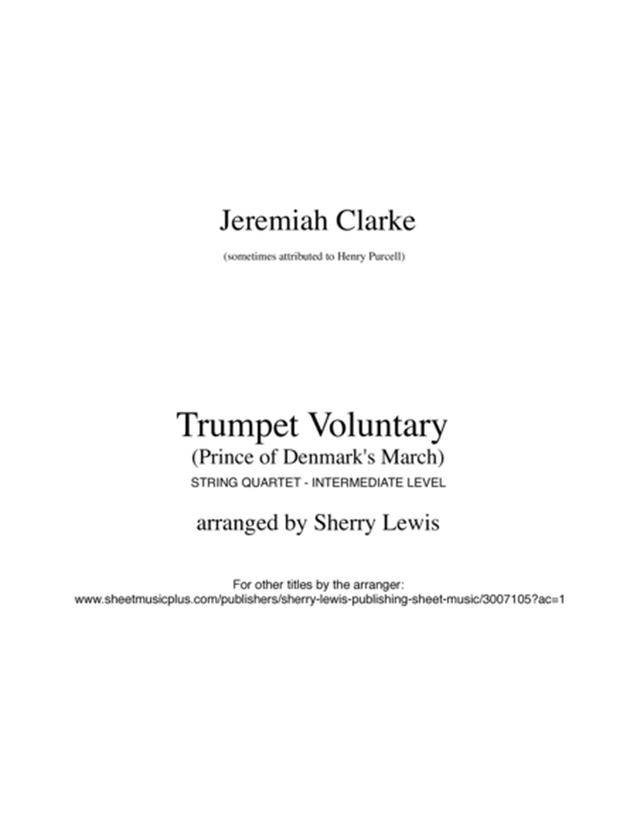 TRUMPET VOLUNTARY Jeremiah Clarke, String Quartet, Intermediate Level for 2 violins, viola and cello image number null