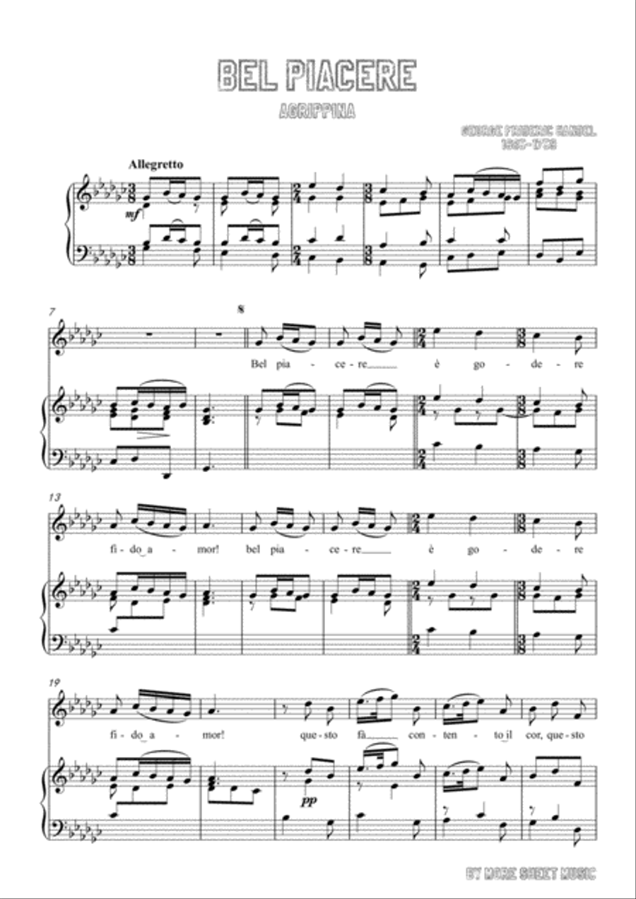 Handel-Bel piacere in G flat Major,for Voice and Piano Voice Solo scores gallery preview page 3