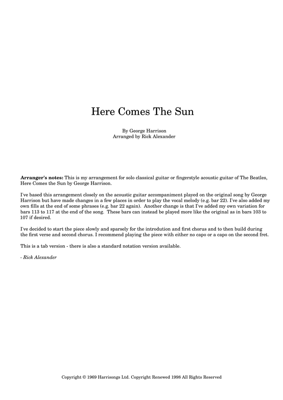 Here Comes The Sun Acoustic Guitar scores gallery preview page 1