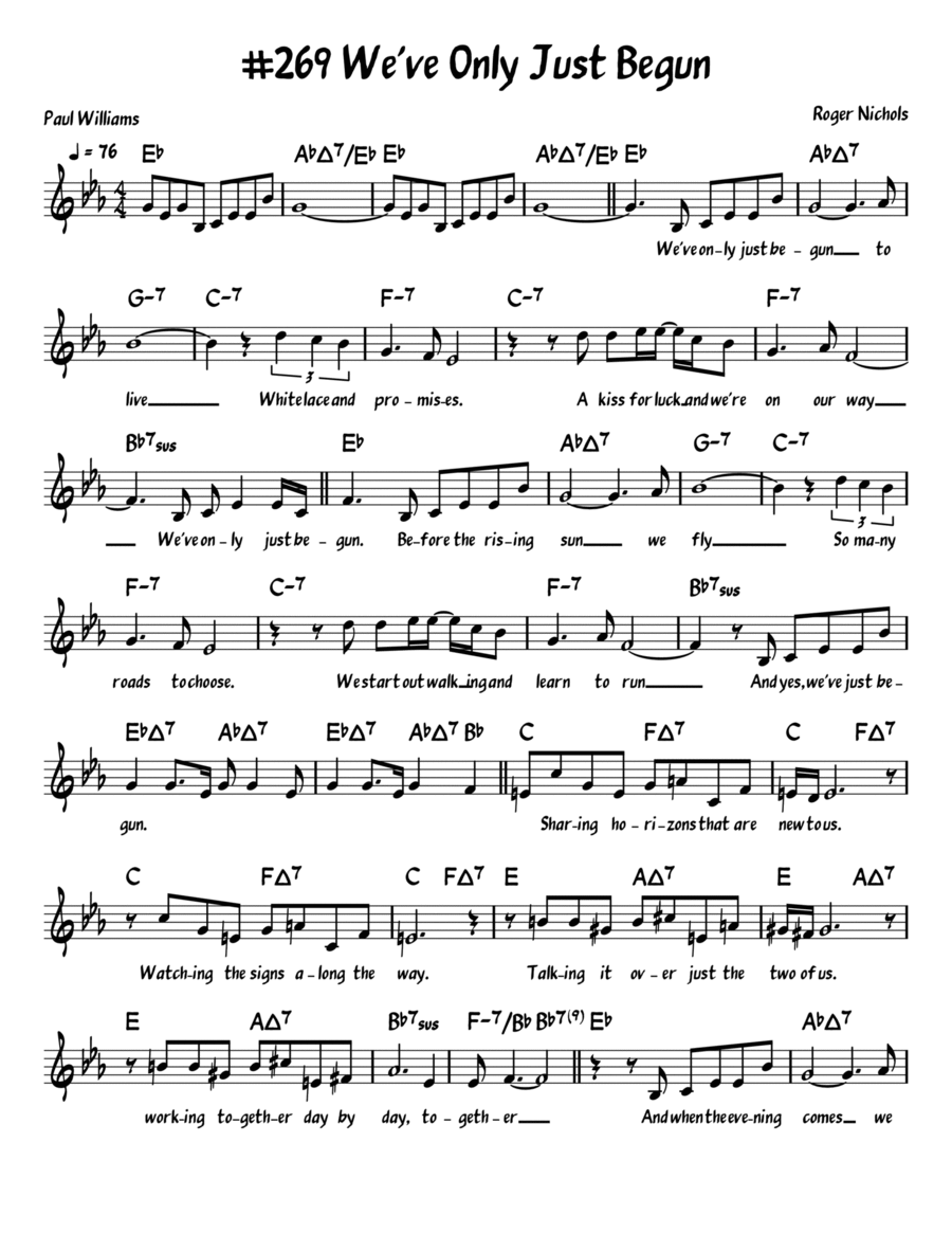 We've Only Just Begun Piano, Vocal, Guitar scores gallery preview page 1