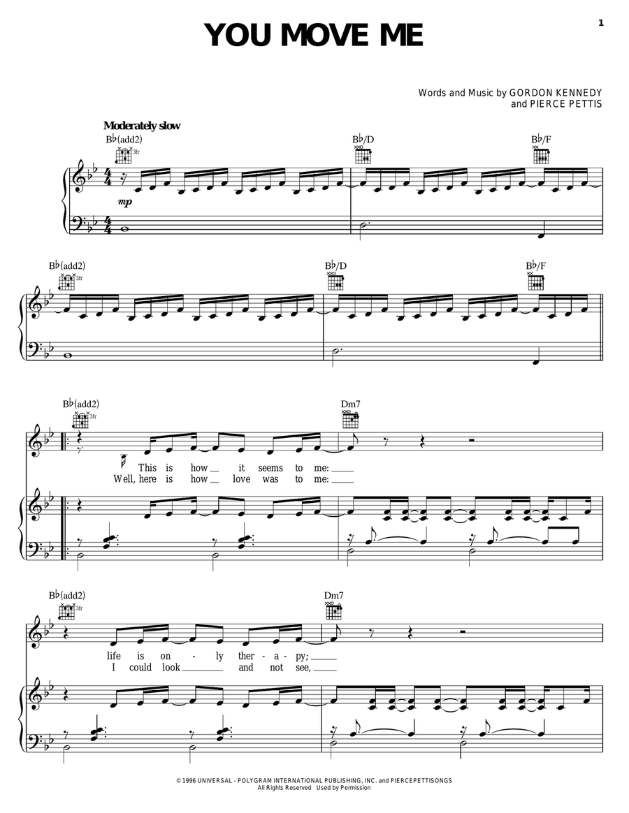 You Move Me Piano, Vocal, Guitar scores gallery preview page 1