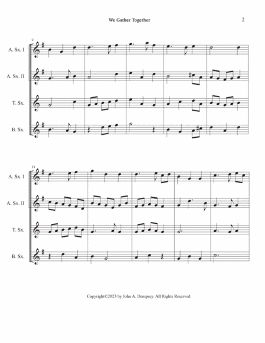 We Gather Together (Sax Quartet: AATB) Saxophone Quartet scores gallery preview page 6