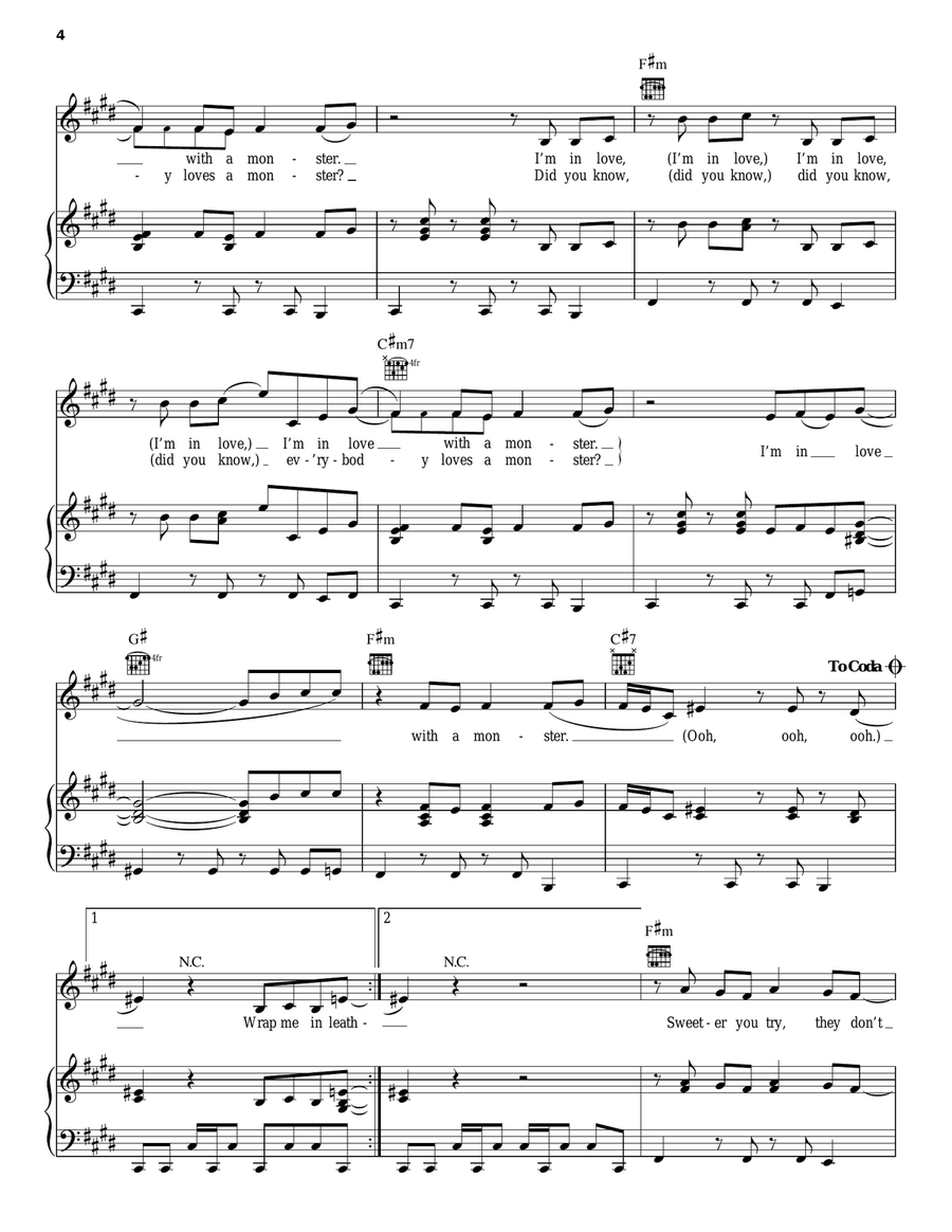 I'm In Love With A Monster Piano, Vocal, Guitar scores gallery preview page 4
