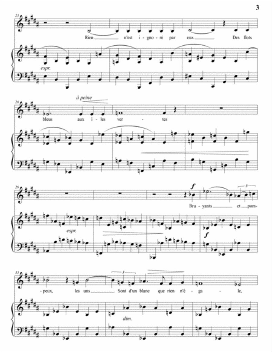 HAHN: Les cygnes (transposed to B major) Voice scores gallery preview page 4