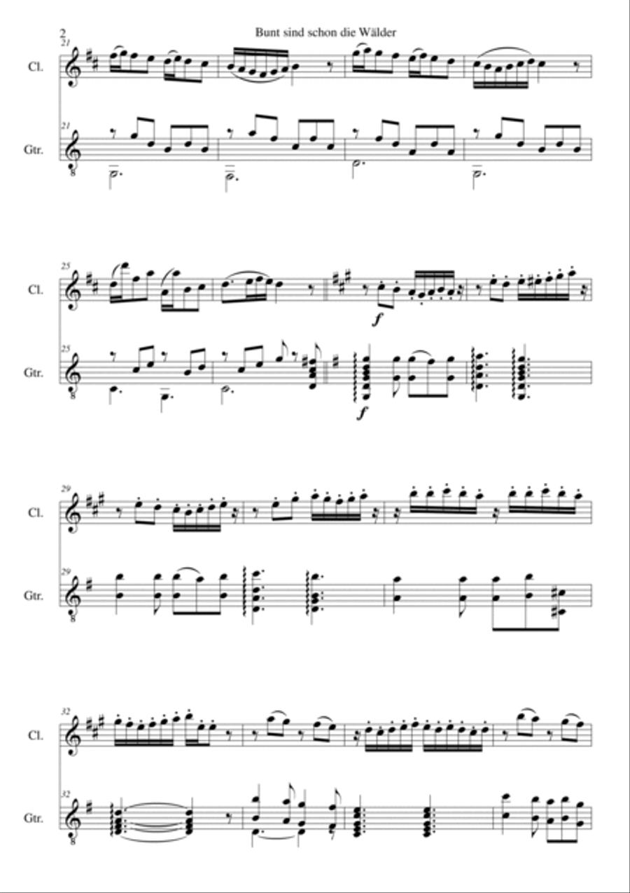 Bunt sind schon die Wälder (Woods in autumn colours) for clarinet and guitar Clarinet scores gallery preview page 2