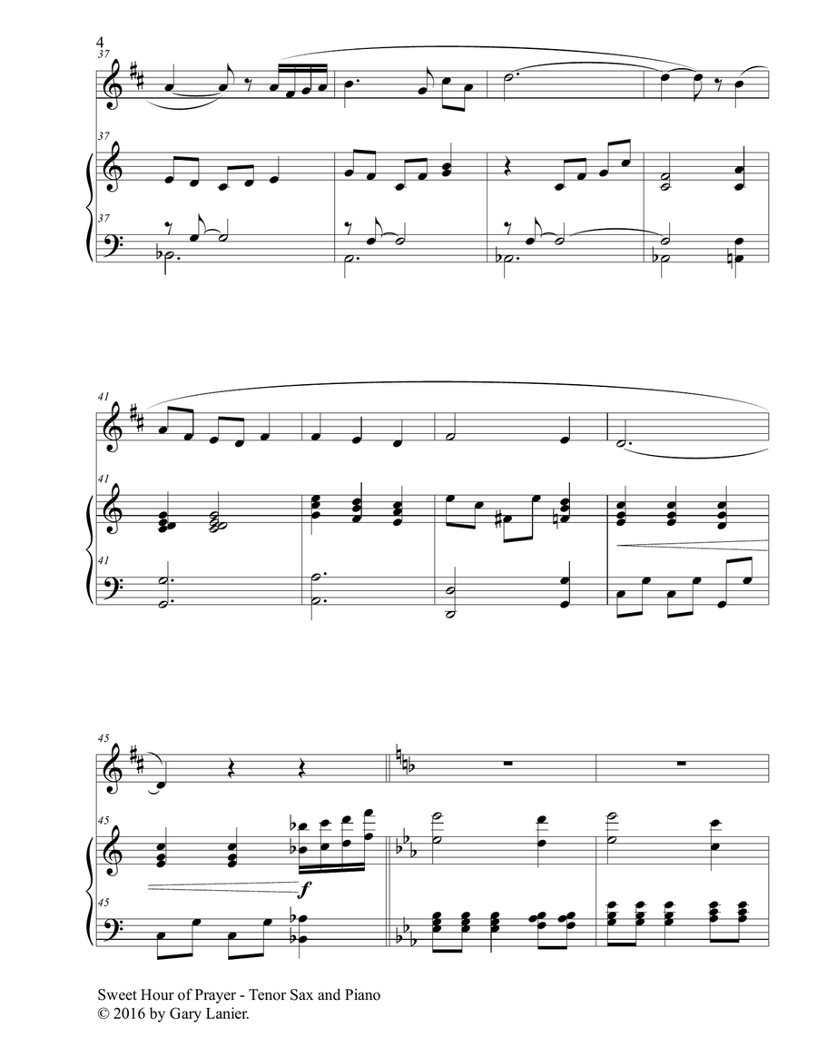 SWEET HOUR OF PRAYER (Duet – Tenor Sax & Piano with Score/Part) image number null