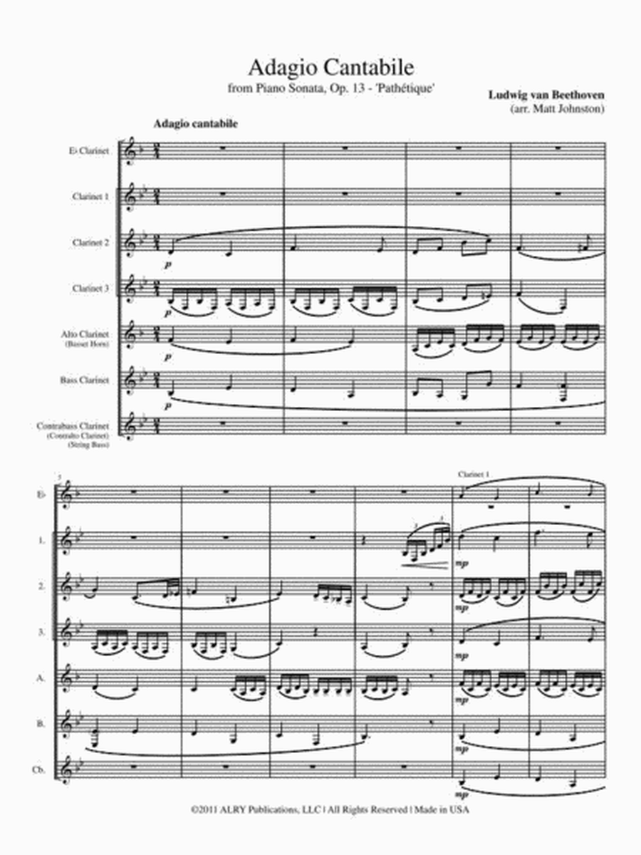 Adagio Cantabile from 'Sonata Pathetique' for Clarinet Choir image number null