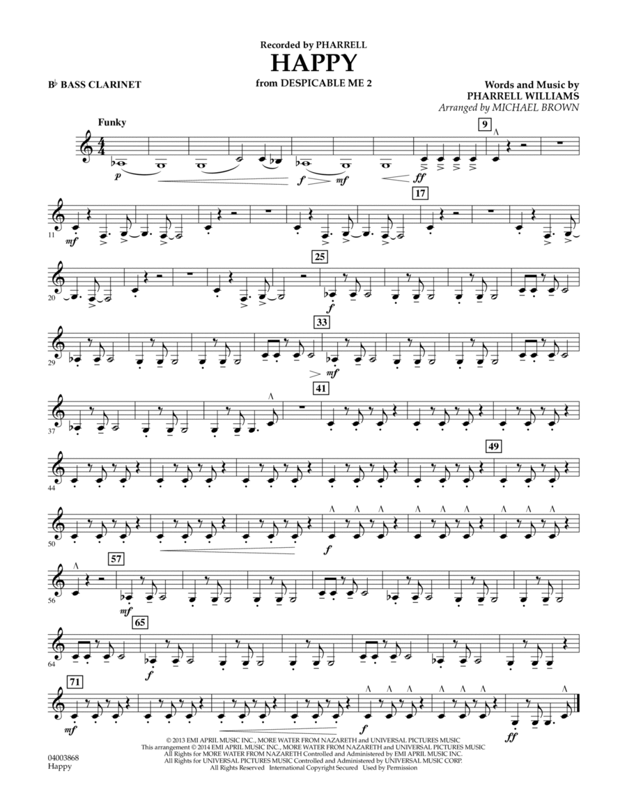 Happy (from Despicable Me 2) (arr. Michael Brown) - Bb Bass Clarinet Concert Band scores gallery preview page 1