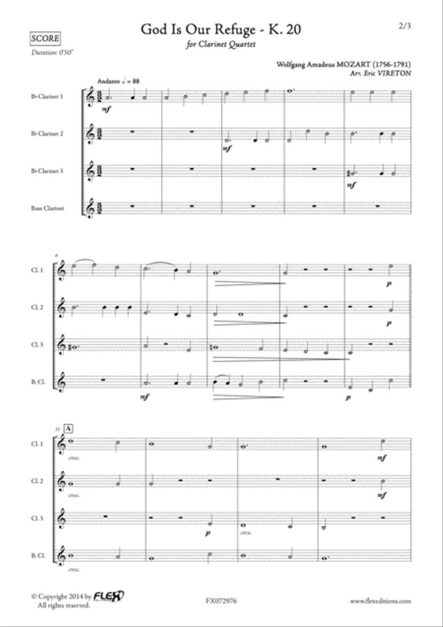 God Is Our Refuge K. 20 God Is Our Refuge K. 20 Clarinet Quartet scores gallery preview page 2