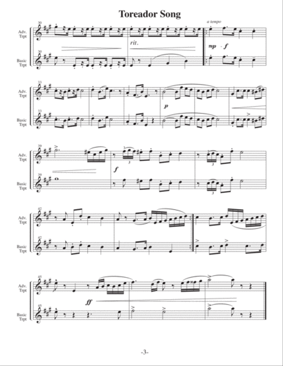 The Toreador Song - Bizet (Arrangements Level 3-5 for TRUMPET + Written Acc) Trumpet Solo scores gallery preview page 4