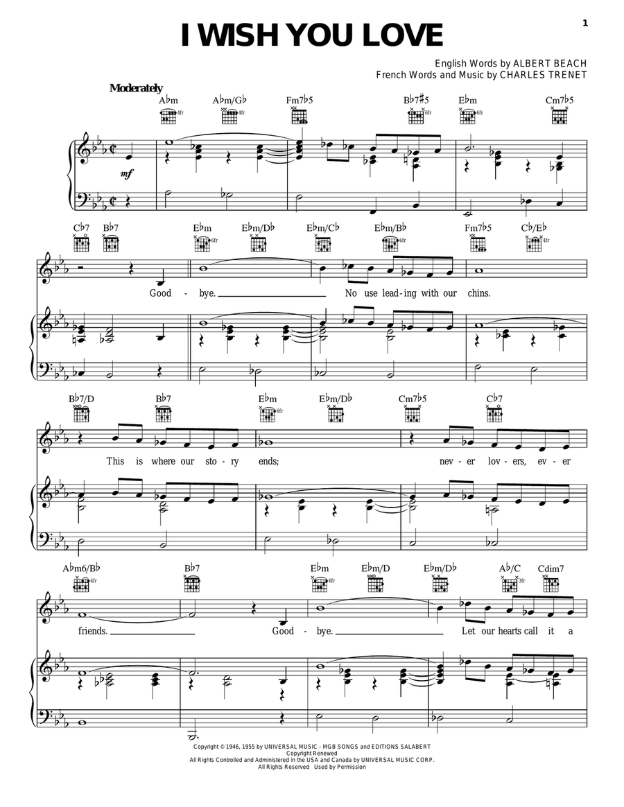 I Wish You Love I Wish You Love Piano, Vocal, Guitar scores gallery preview page 1