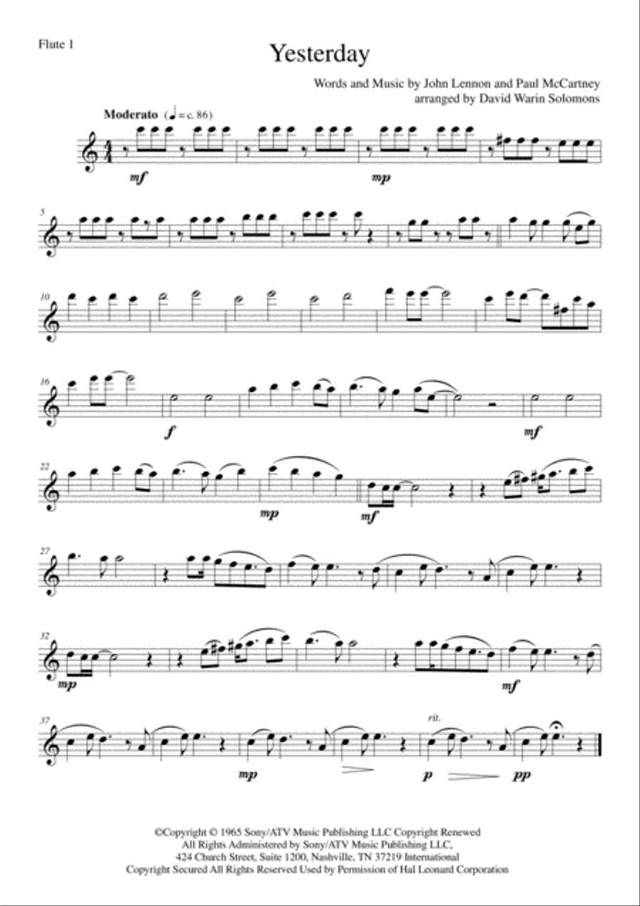 Yesterday Woodwind Ensemble scores gallery preview page 6