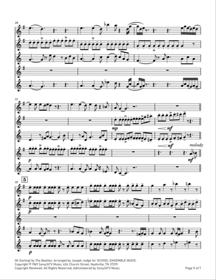 Oh! Darling Saxophone Quartet scores gallery preview page 5