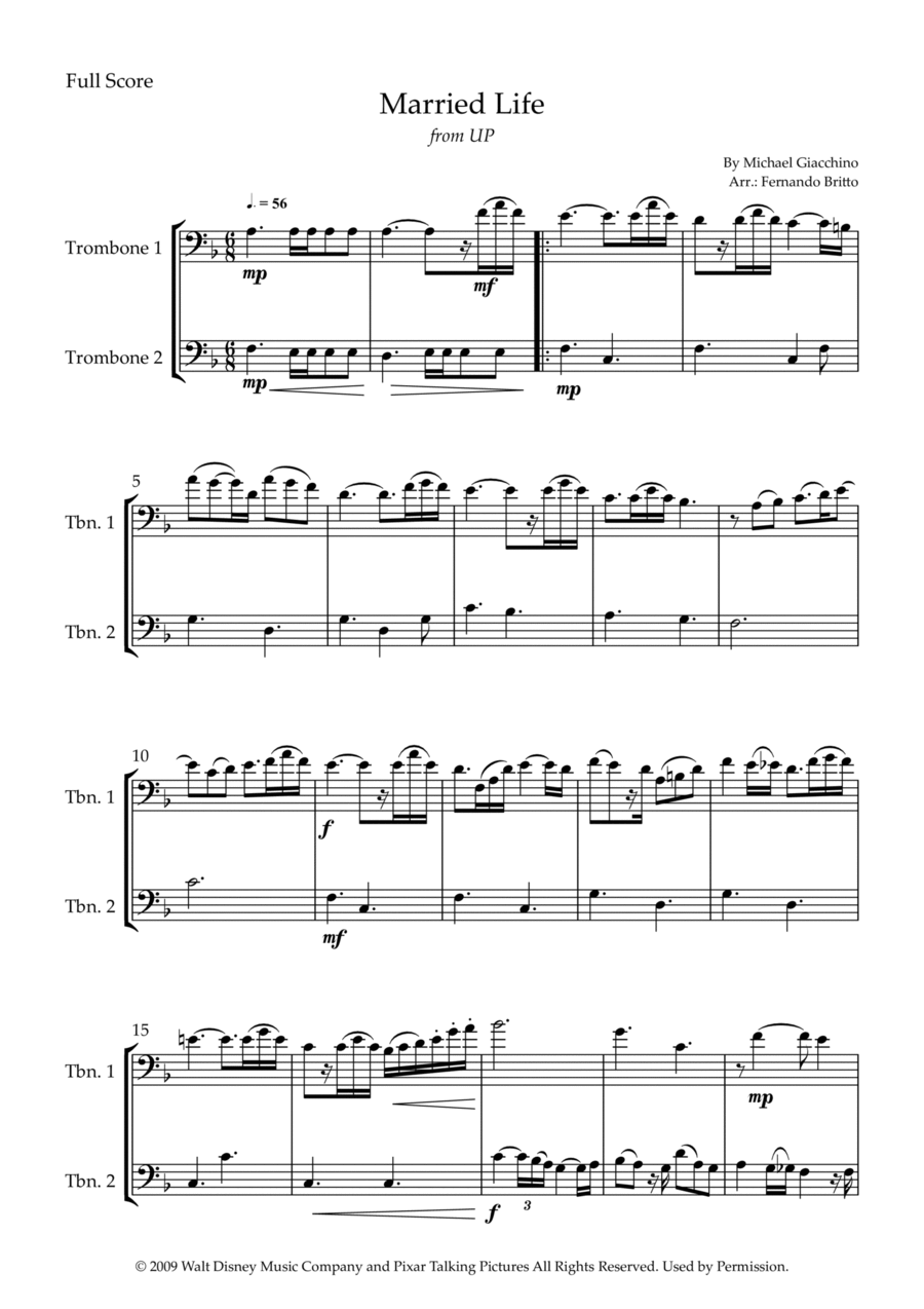 Married Life Trombone Duet scores gallery preview page 1