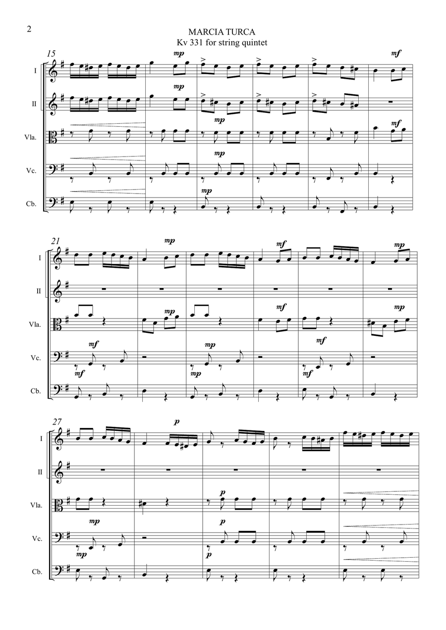 MARCIA TURCA - Kv 331 for string quintet - With parts String Quintet scores gallery preview page 2