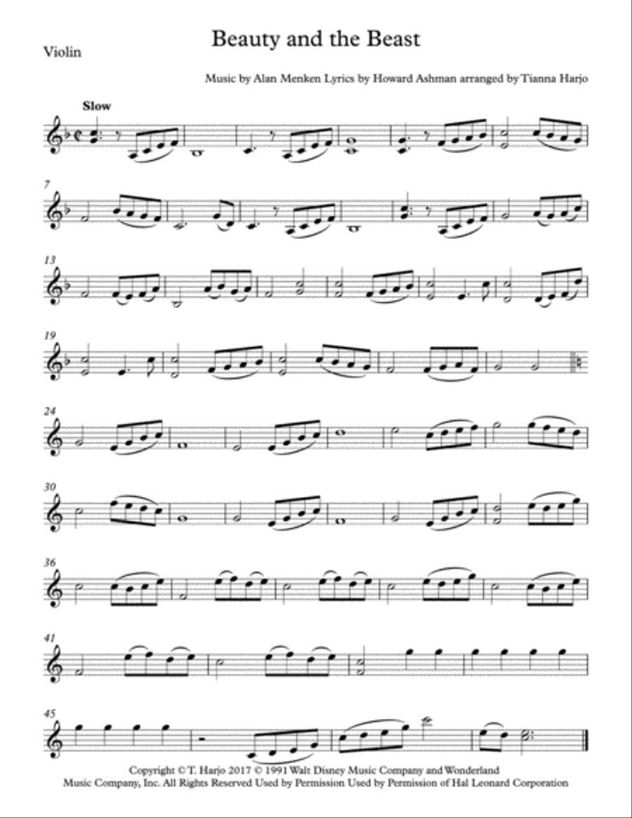 Beauty And The Beast Beauty And The Beast String Duet scores gallery preview page 1