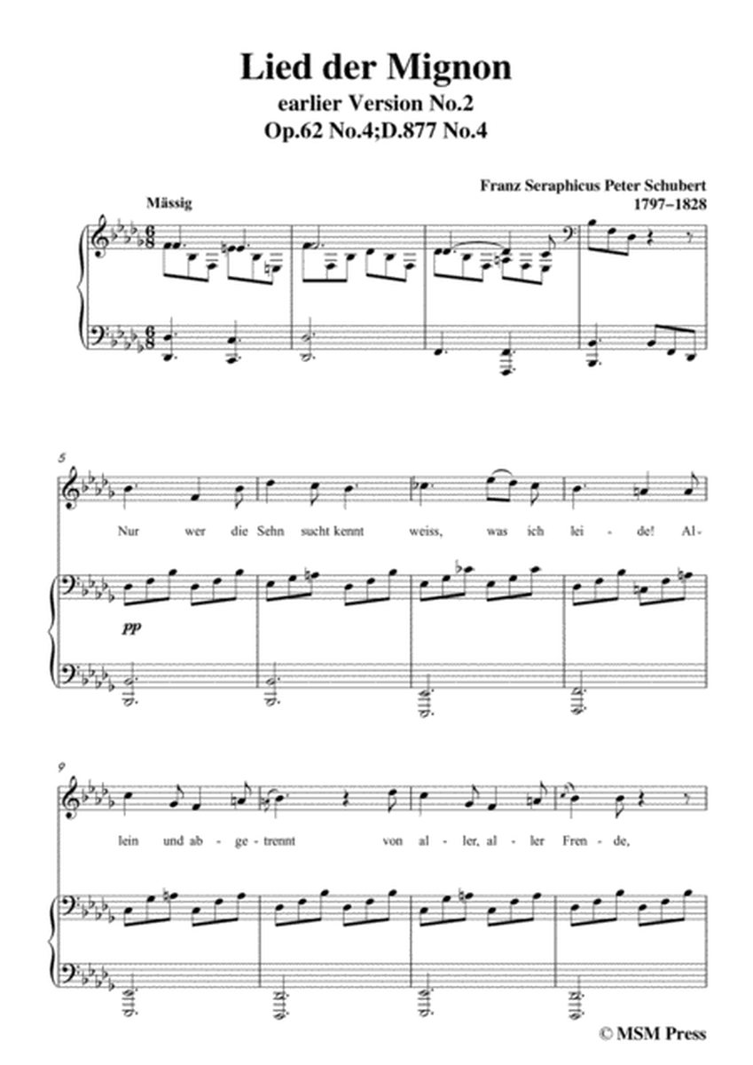 Schubert-Lied der Mignon (earlier Version 2),from 4 Gesänge aus 'Wilhelm Meister',in b flat minor image number null