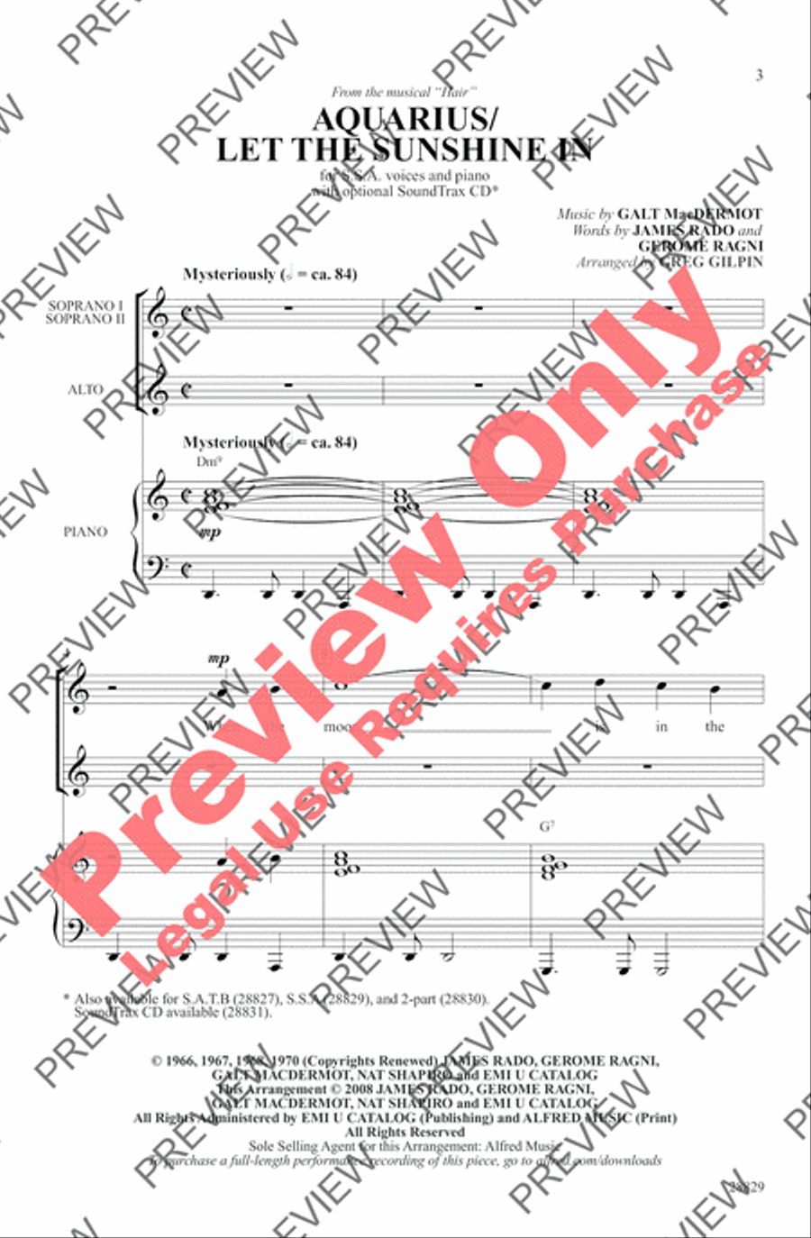 Aquarius / Let the Sunshine In Women's Choir scores gallery preview page 2