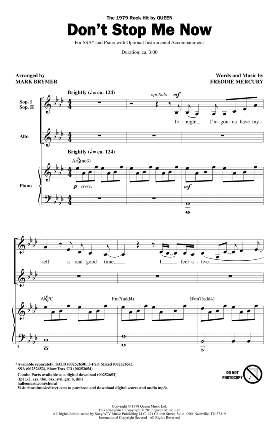 Don't Stop Me Now (arr. Mark Brymer) SSA scores gallery preview page 1